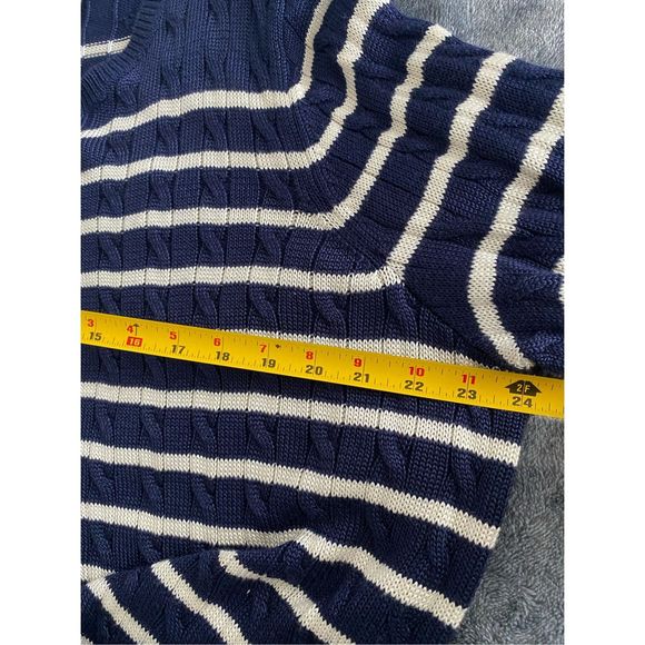 Lauren Ralph Lauren Navy White Striped Cable Knit Sweater Sz 2X - Picture 5 of 7